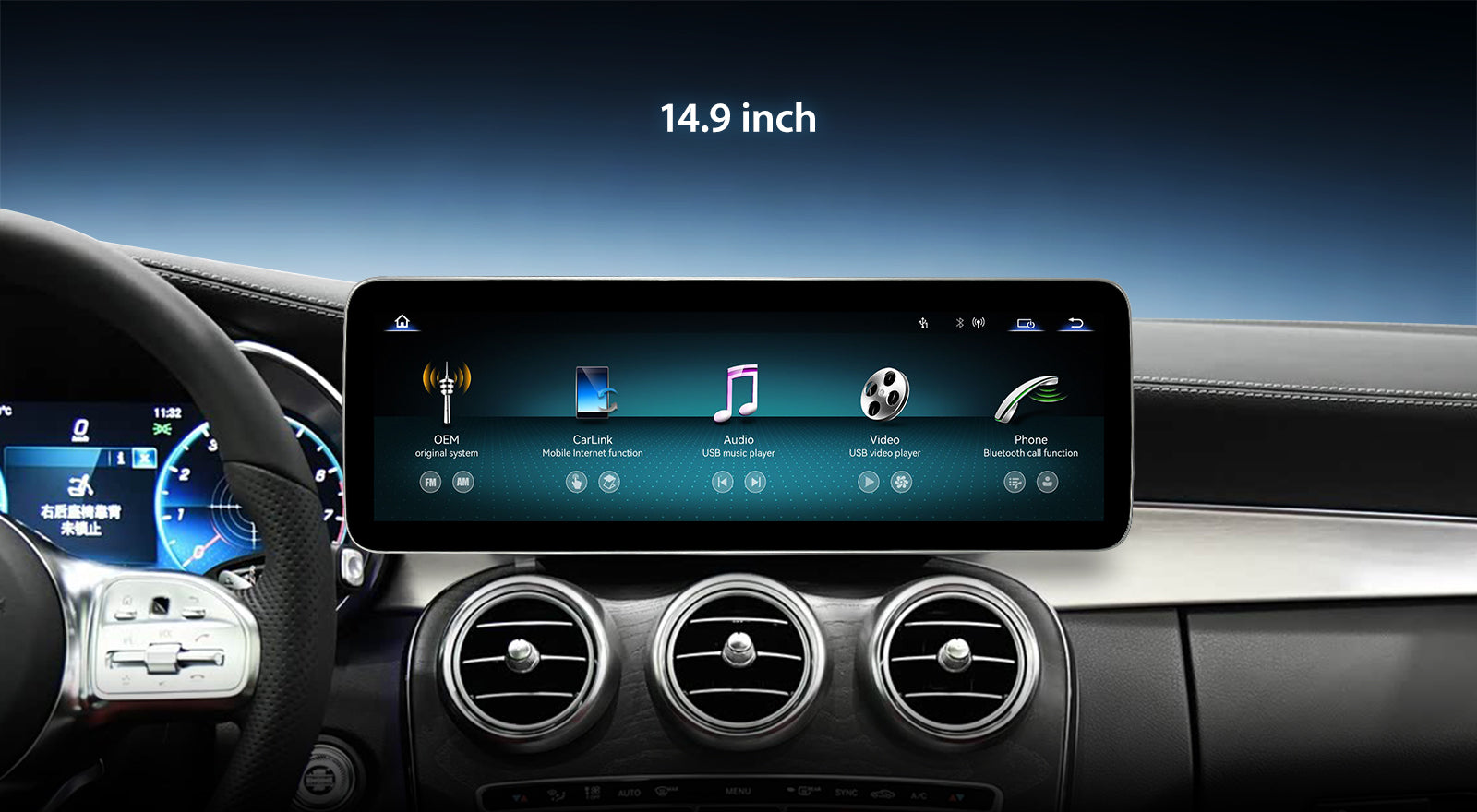 For Mercedes Benz GLC C Class W205 X253 2016-2020 Wireless CarPlay/Android Auto Linux Touch Screen Multimedia | EC-L1