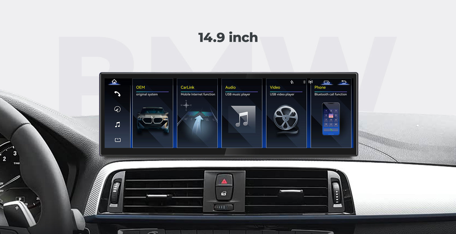 Car Stereo 14.9" 2017-2019 BMW 1/2 Series F20 F21 F22 F23 Linux Screen Head Unit Apple CarPlay | EC-L1