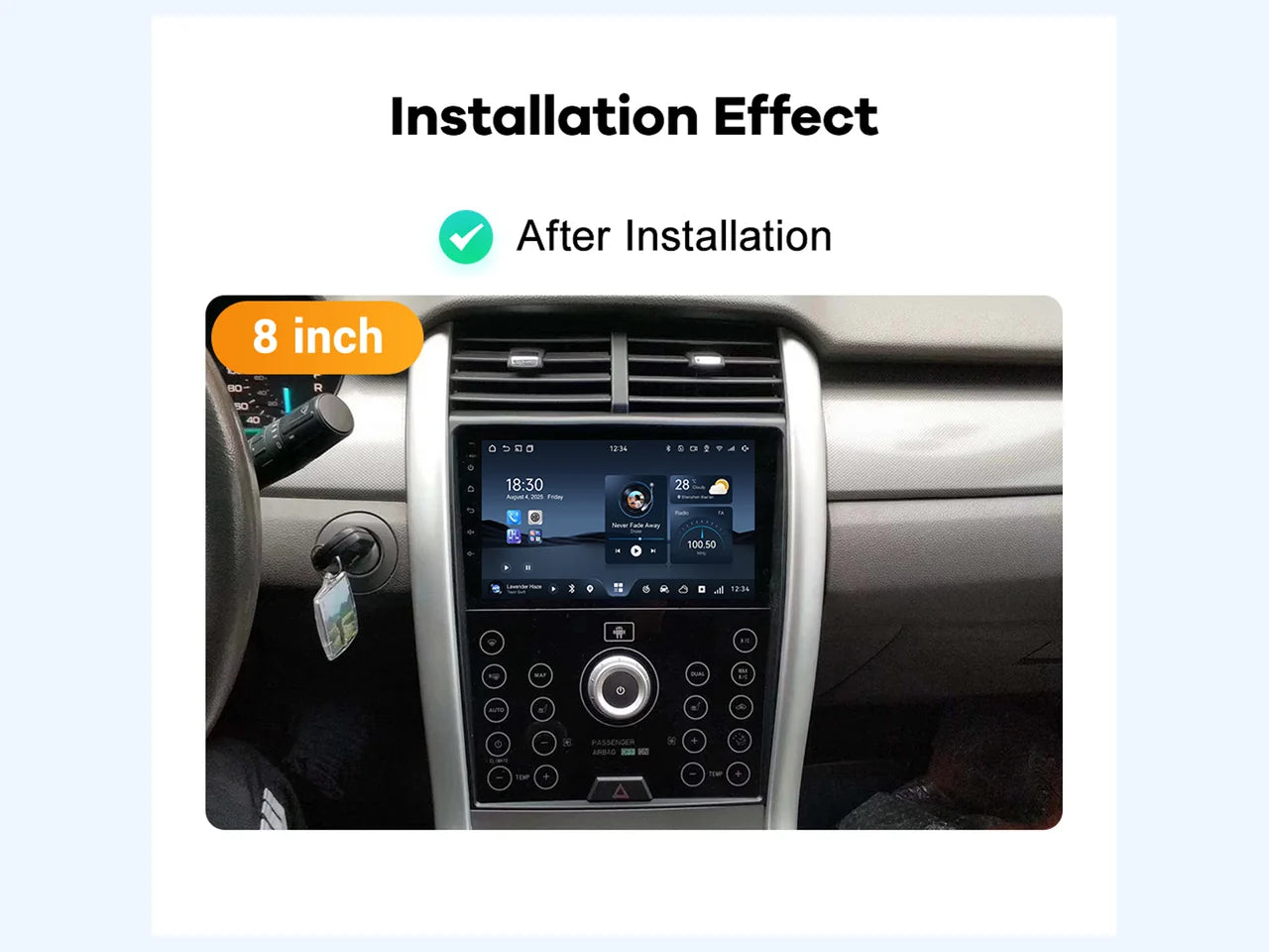 Ford Edge dashboard with the 8-inch E-CAN head unit installed