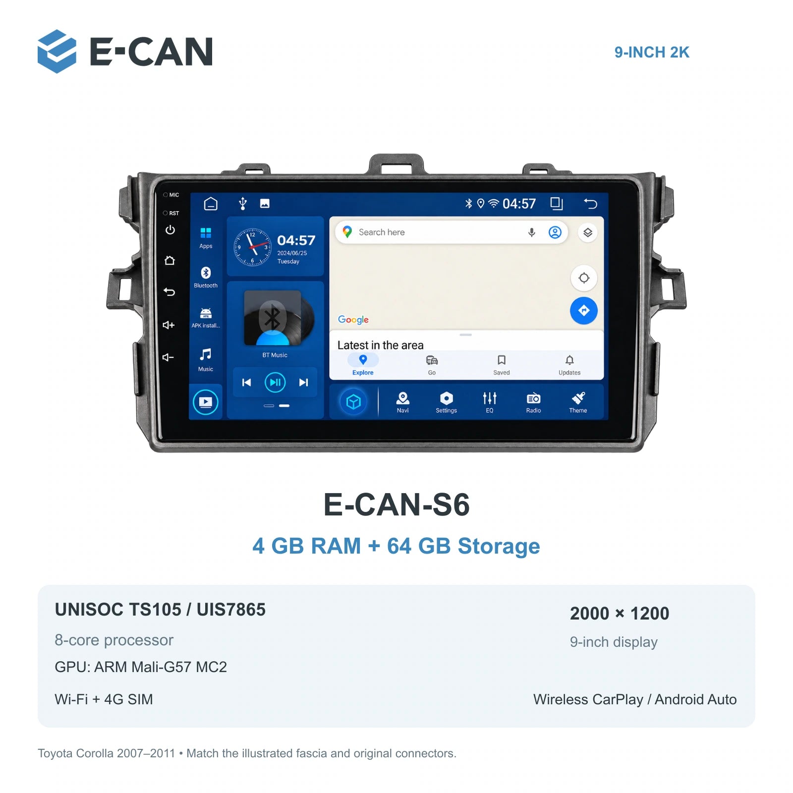 E-CAN Toyota corolla Small frame · 2007–2011 E-CAN-S6 4GB + 64GB