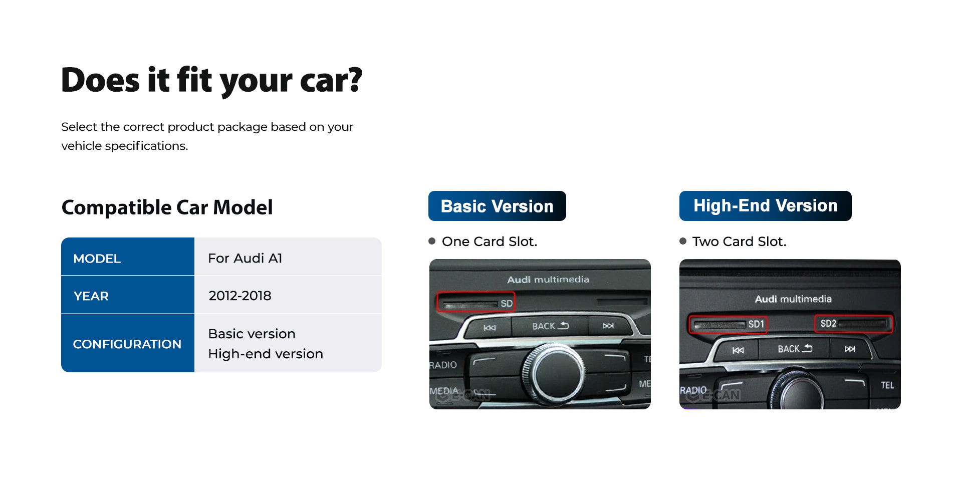 For Audi A1 2012-2018 Linux Car Audio Head Unit Wireless CarPlay/Android Auto Bluetooth | EC-L1