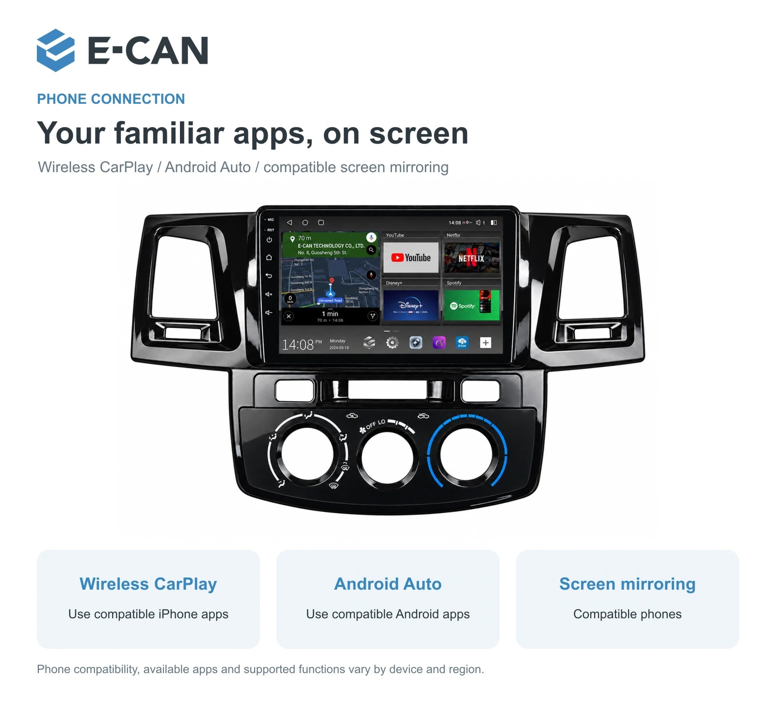 E-CAN Toyota hilux 9-inch · 2011–2015 matched fascia feature