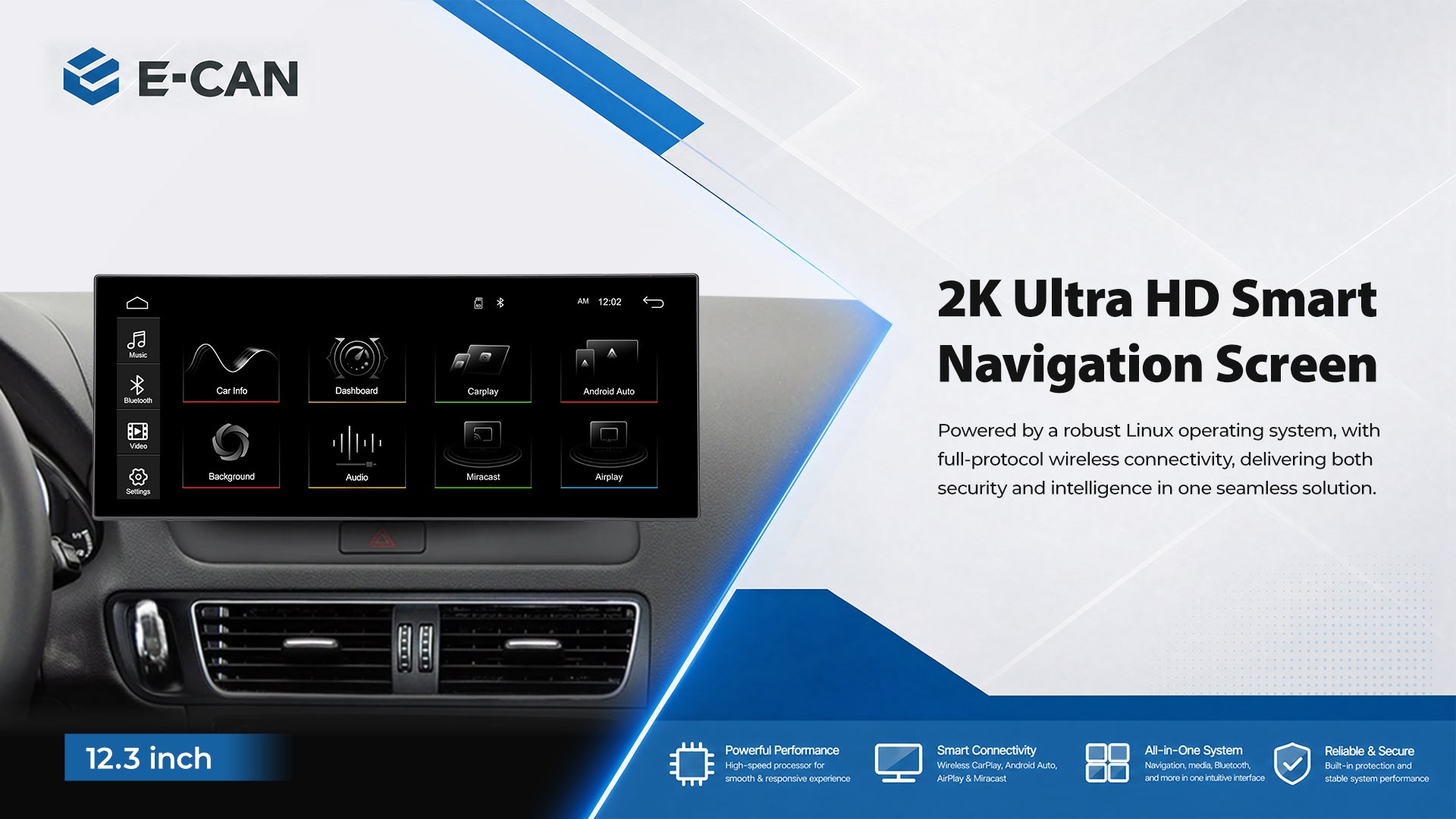 For Audi Q5 2009-2017 12.3" Linux Car Audio Head Unit Wireless CarPlay/Android Auto Bluetooth | EC-L1