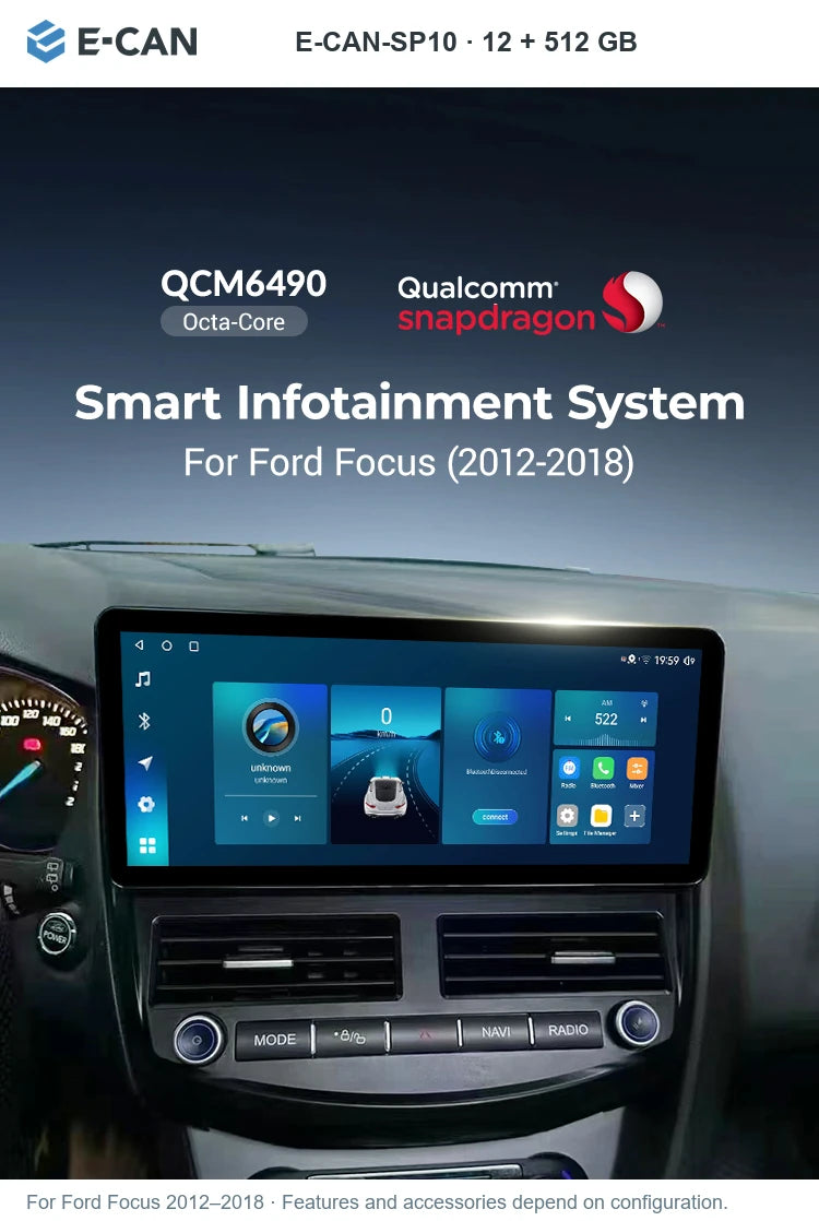 E-CAN E-CAN-SP10 · 12 + 512 GB for Ford Focus 2012–2018