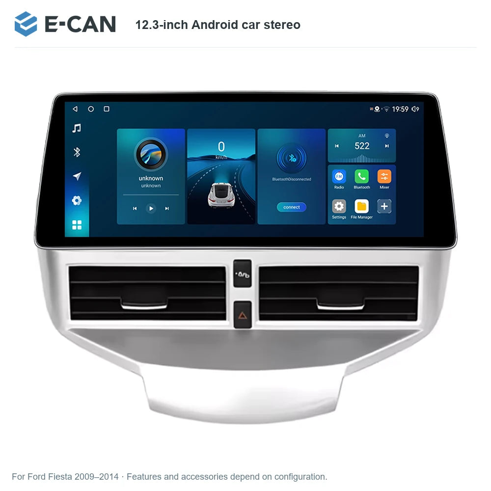 E-CAN 12.3-inch Android car stereo for Ford Fiesta 2009–2014