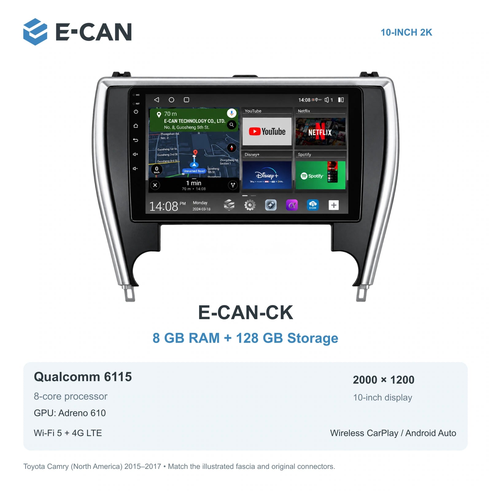 E-CAN Toyota camry North America facelift · 2015–2017 E-CAN-CK 8GB + 128GB